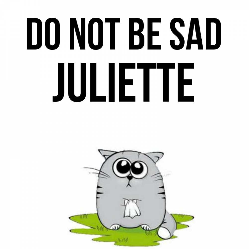 Greetings card с именем, Juliette Do not be sad грустный котяра Greetings with text for free download 