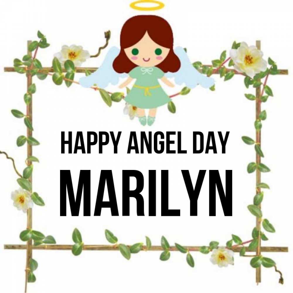 Greetings card с именем, Marilyn happy angel day Ангел с нимбом Greetings with text for free download 