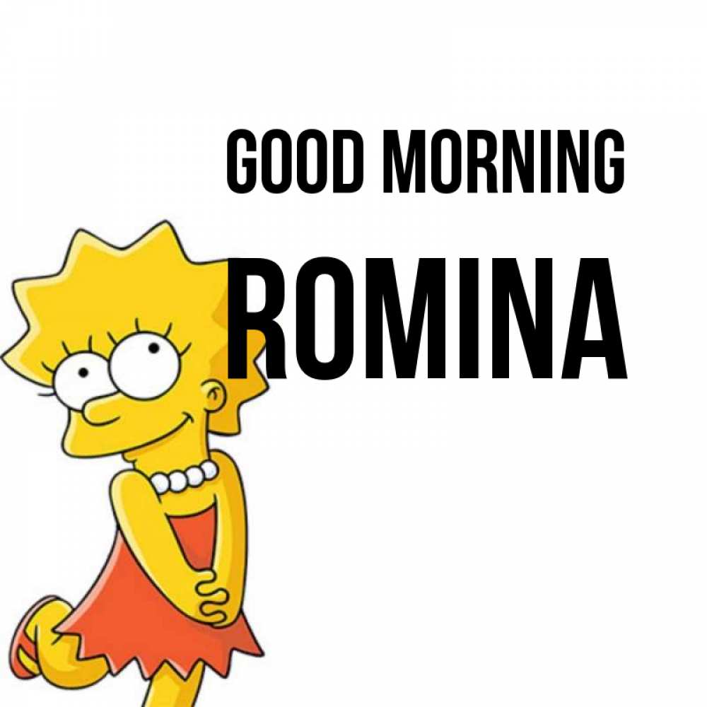 Greetings card с именем, Romina Good morning в платье и ожерелье Greetings with text for free download 