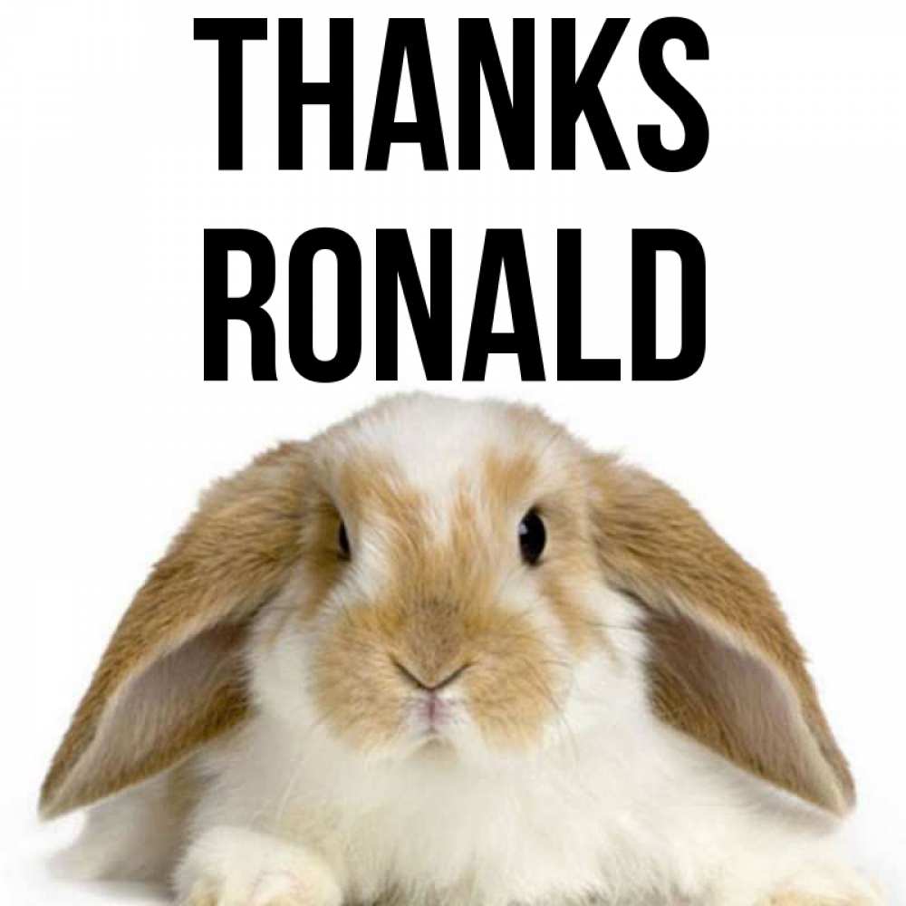 Greetings card с именем, Ronald Thanks коричнево белый заяц Greetings with text for free download 