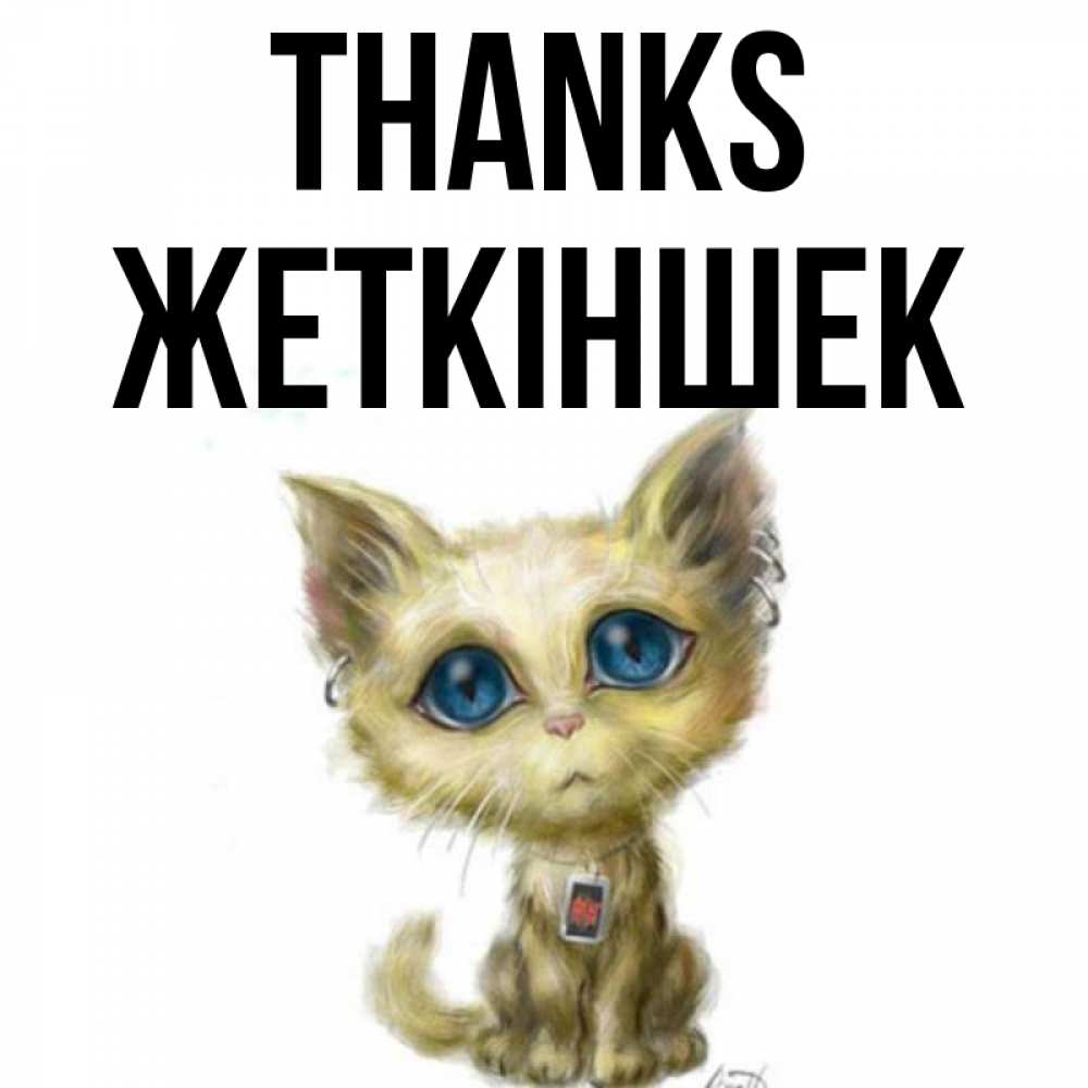 Greetings card с именем, Жеткіншек Thanks рисованный кот благодарит вас Greetings with text for free download 