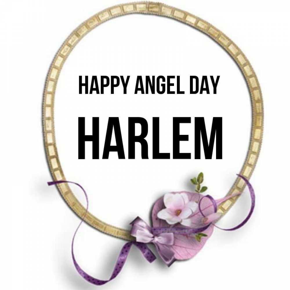 Greetings card с именем, Harlem happy angel day золотая рамочка Greetings with text for free download 