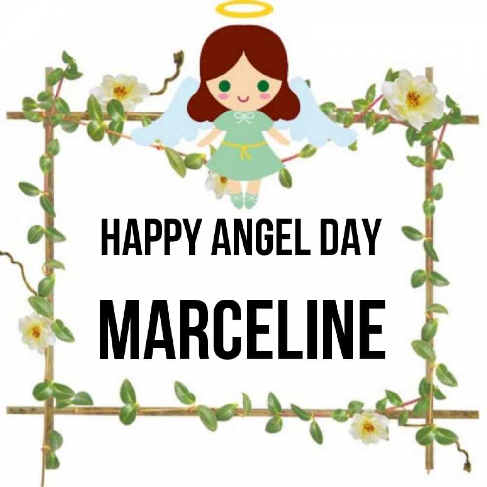Greetings card с именем, Marceline happy angel day Ангел с нимбом Greetings with text for free download 