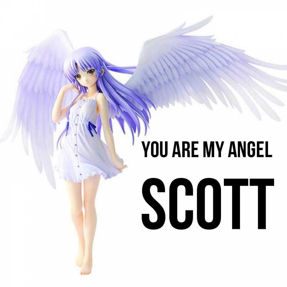 Greetings card с именем, Scott You are my angel девушка ангел с фиолетовыми крыльями Greetings with text for free download 