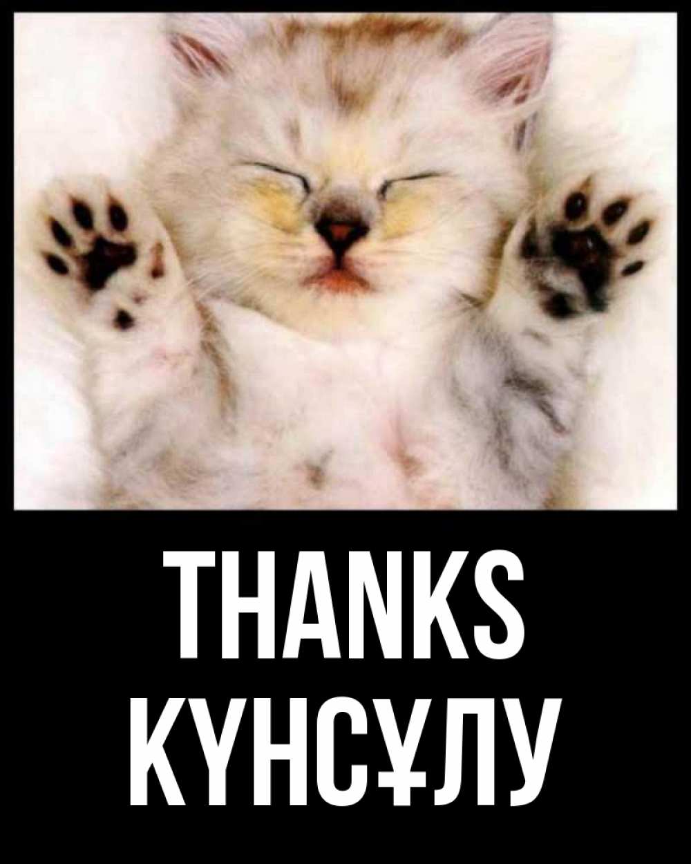 Greetings card с именем, КҮНСҰЛУ Thanks маленький котенок Greetings with text for free download 