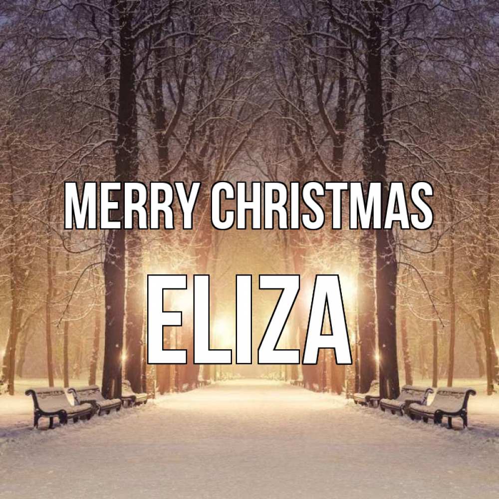 Greetings card с именем, Eliza Merry Christmas зима, парк, фонарь, лес Greetings with text for free download 