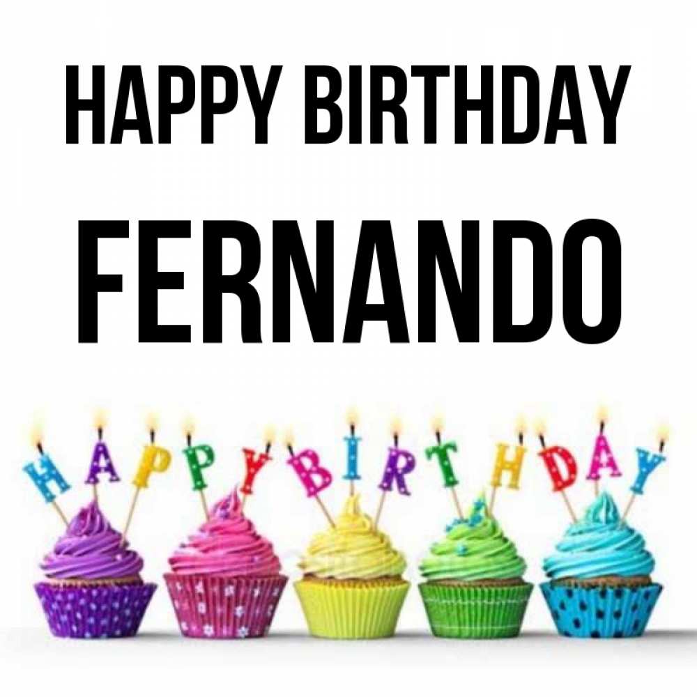 Greetings card с именем, Fernando Happy Birthday открытка ко дню рождения с разноцветными вкусняшками Greetings with text for free download 