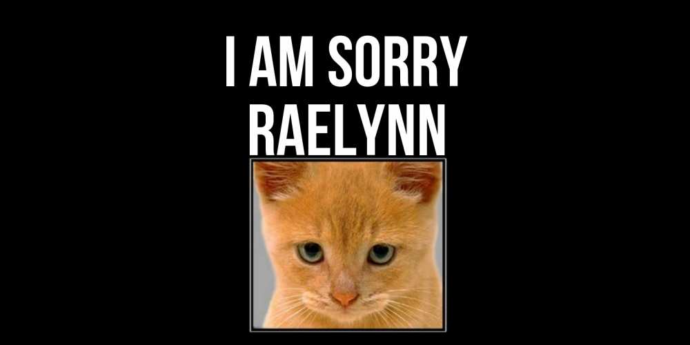 Greetings card с именем, Raelynn I am sorry рыжий грустный кот просит прощения Greetings with text for free download 