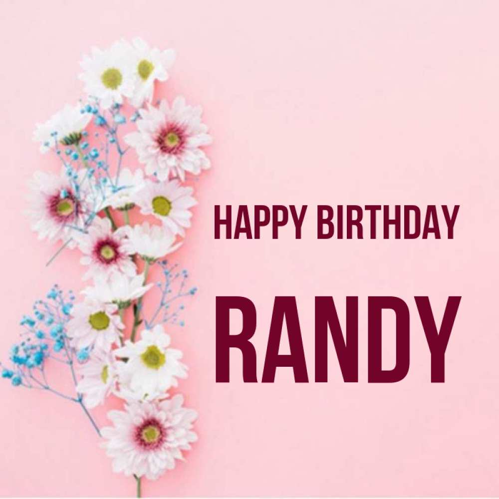 Greetings card с именем, Randy Happy Birthday Родная моя с днем рождения тебя картинка с цветами белыми и голубыми Greetings with text for free download 