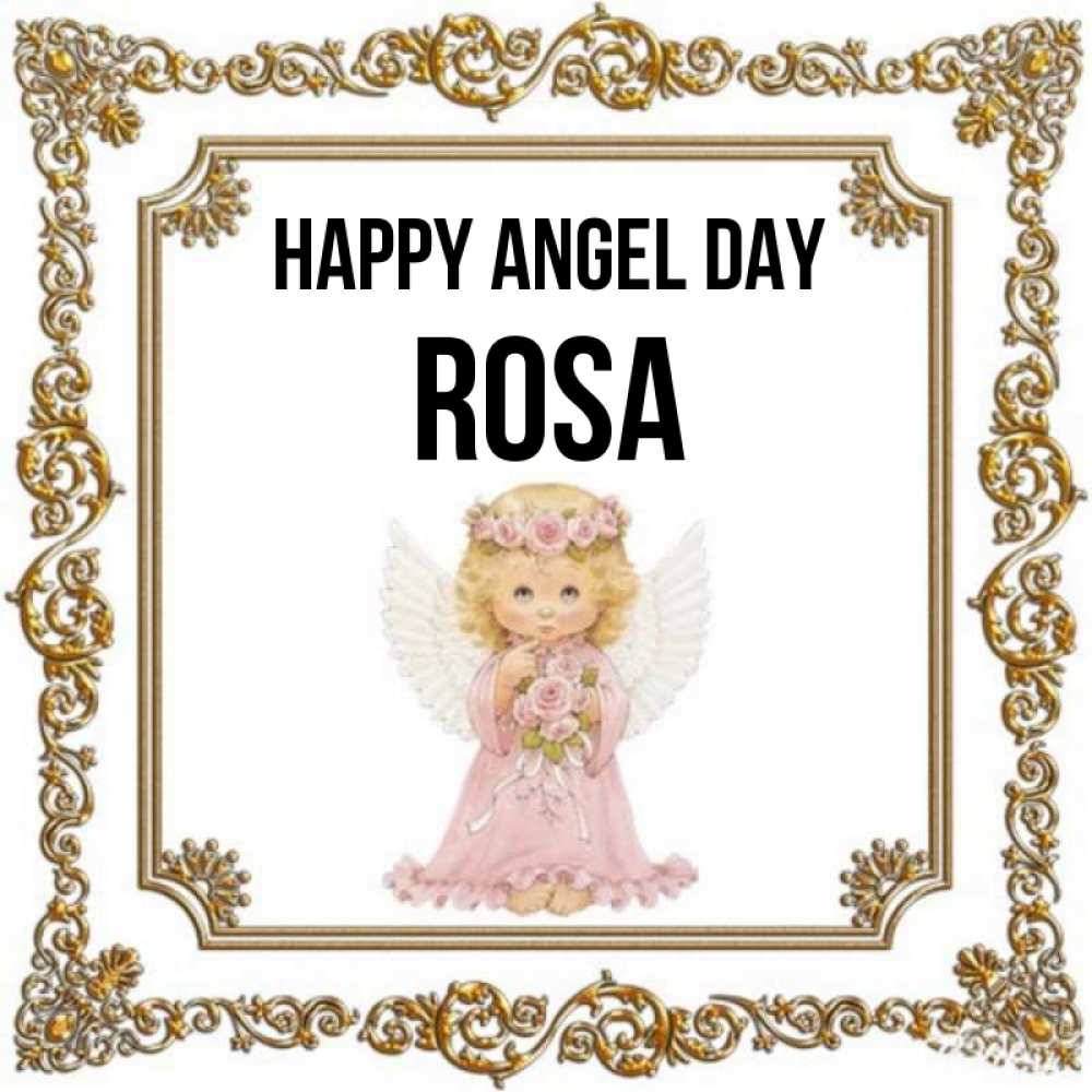 Greetings card с именем, Rosa happy angel day девочка ангел с крыльями и цветами в розовом платье Greetings with text for free download 