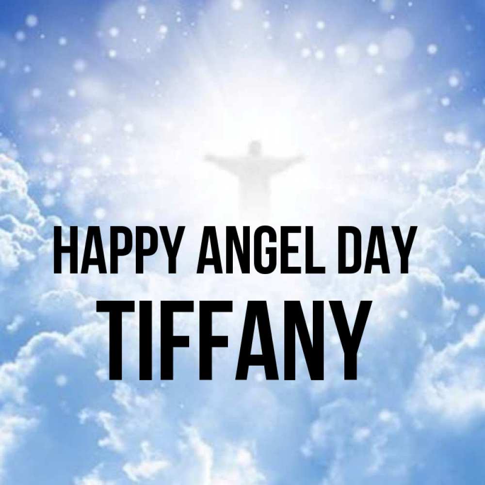 Greetings card с именем, Tiffany happy angel day ангел на облаках в свете солнца Greetings with text for free download 