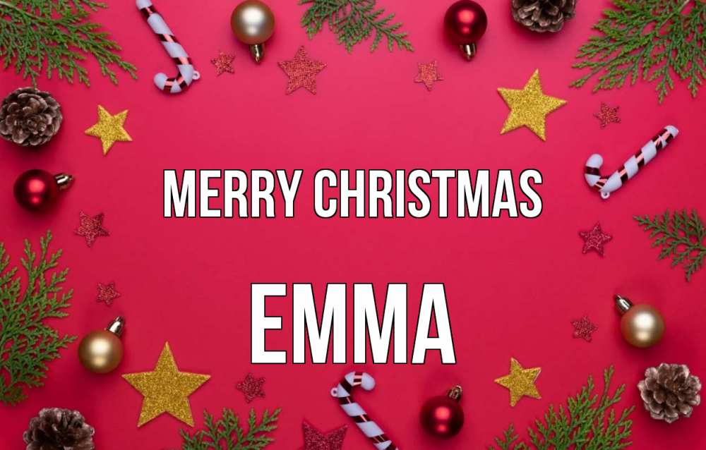 Greetings card с именем, Emma Merry Christmas с рождеством Greetings with text for free download 