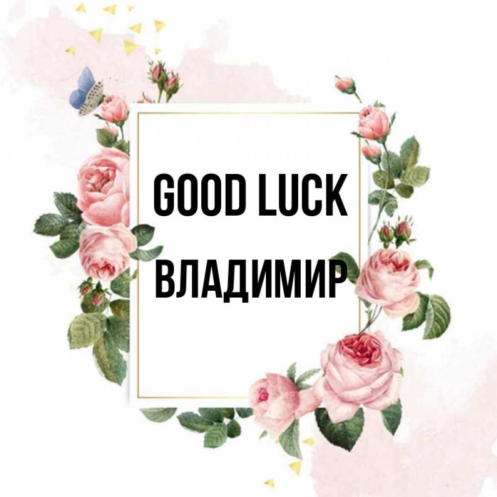 Greetings card с именем, Владимир Good luck розовые розы Greetings with text for free download 