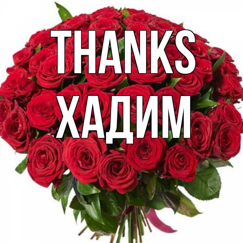 Greetings card с именем, ХАДИМ Thanks букет красных роз Greetings with text for free download 