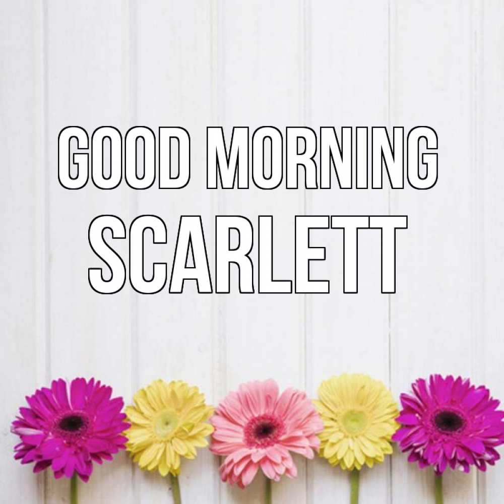 Greetings card с именем, Scarlett Good morning красный желтый и розовый цветок Greetings with text for free download 