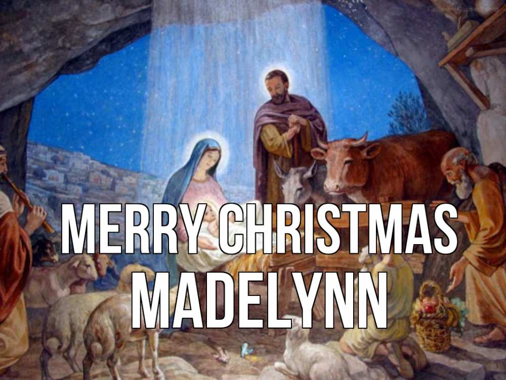 Greetings card с именем, Madelynn Merry Christmas Хлев с животными, Иисус, рождество Greetings with text for free download 