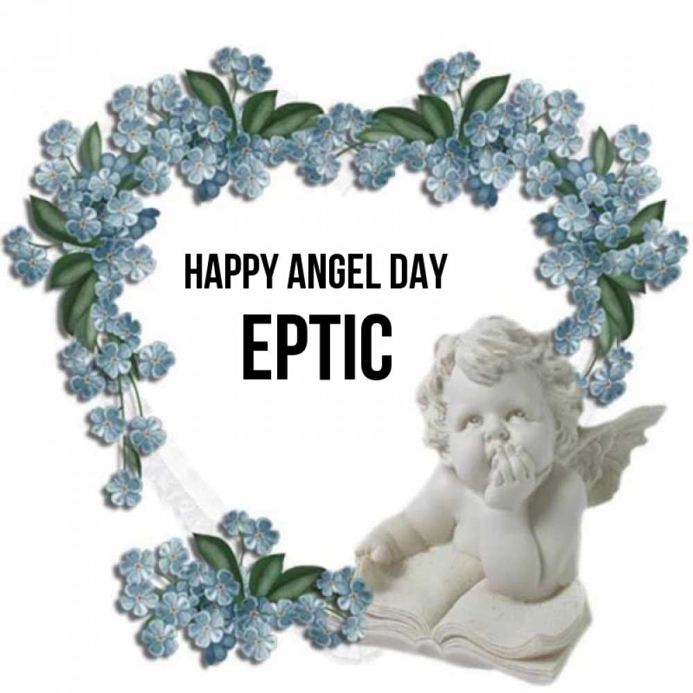 Greetings card с именем, Ертіс happy angel day голубые цветы и мраморный ангел Greetings with text for free download 