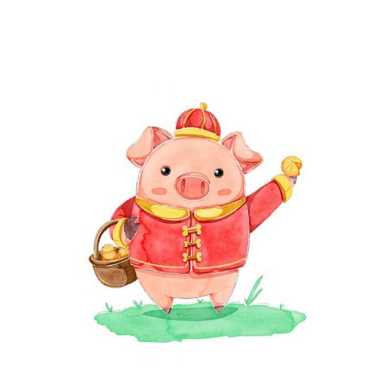 Открытка свинья с мандаринами  поросенок  Good luck 