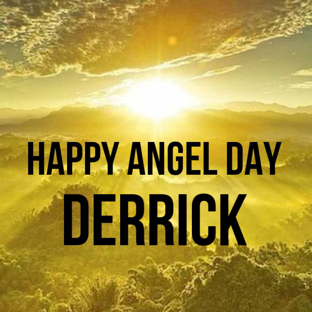 Greetings card с именем, Derrick happy angel day леса и небо в желтом Greetings with text for free download 