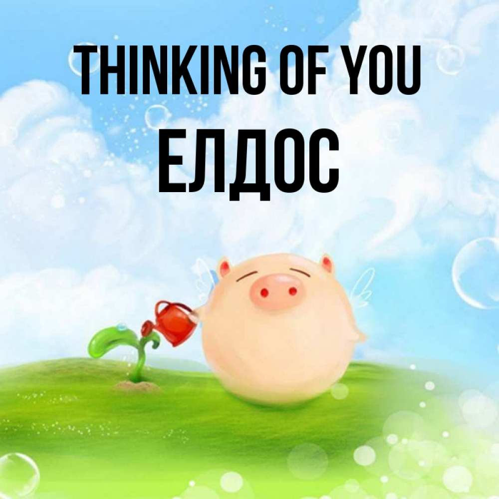 Greetings card с именем, Елдос Thinking of you позитивная свинюшка Greetings with text for free download 