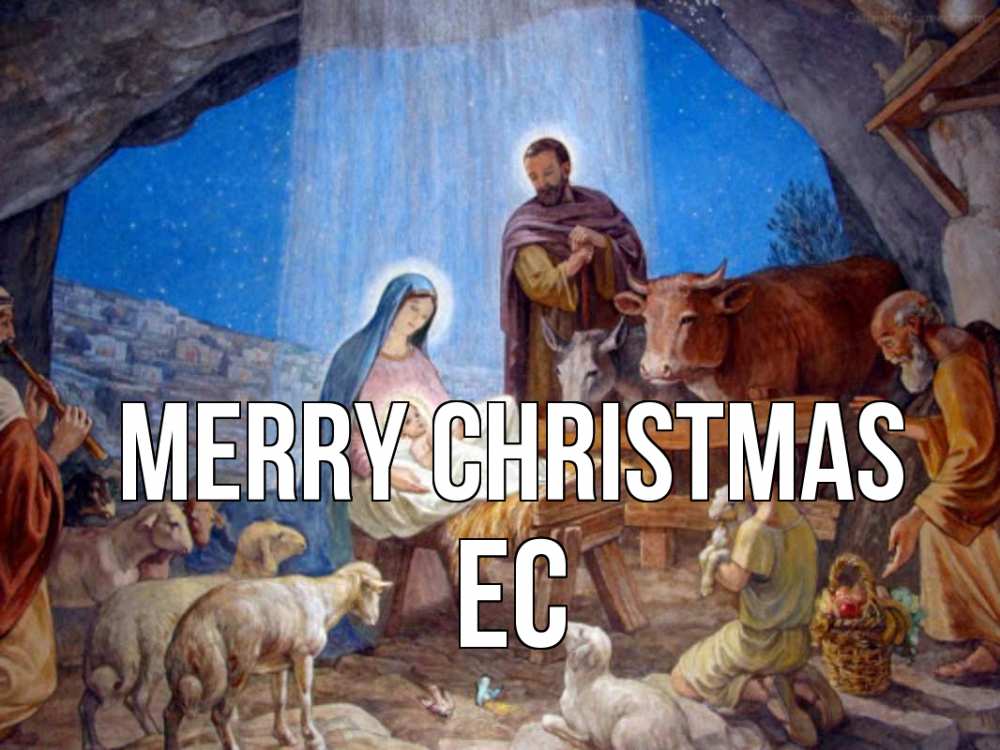 Greetings card с именем, Ес Merry Christmas Хлев с животными, Иисус, рождество Greetings with text for free download 