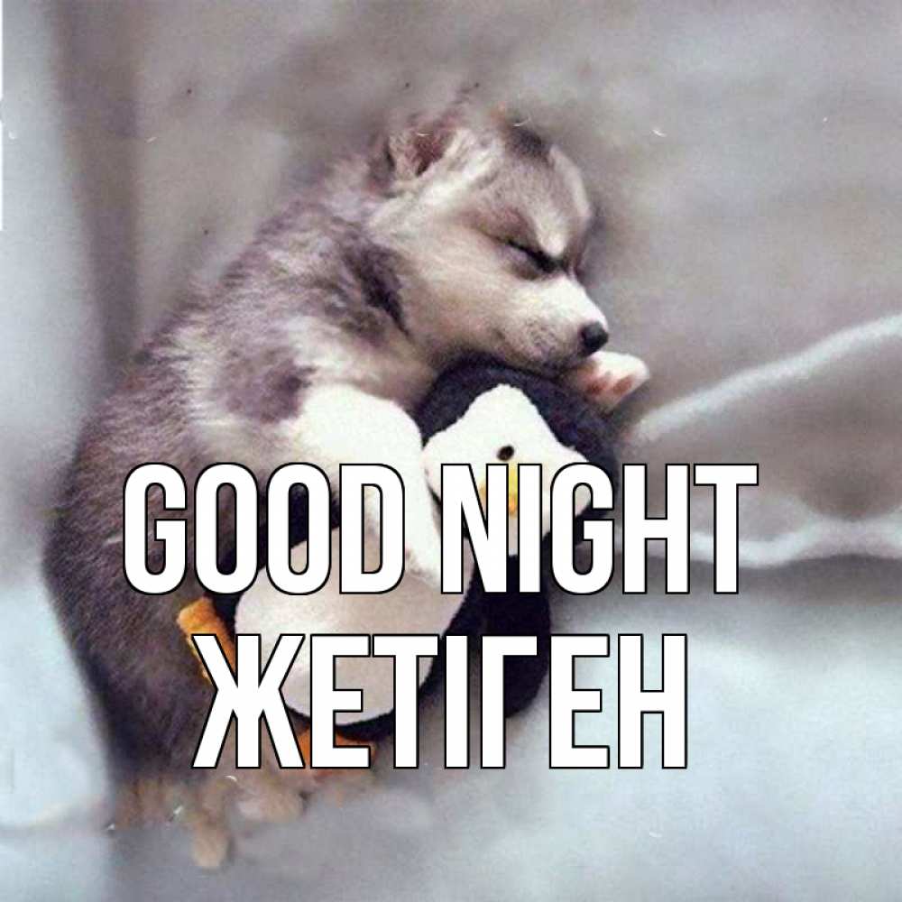Greetings card с именем, Жетіген Good night обнимашки щенка и пингвина Greetings with text for free download 