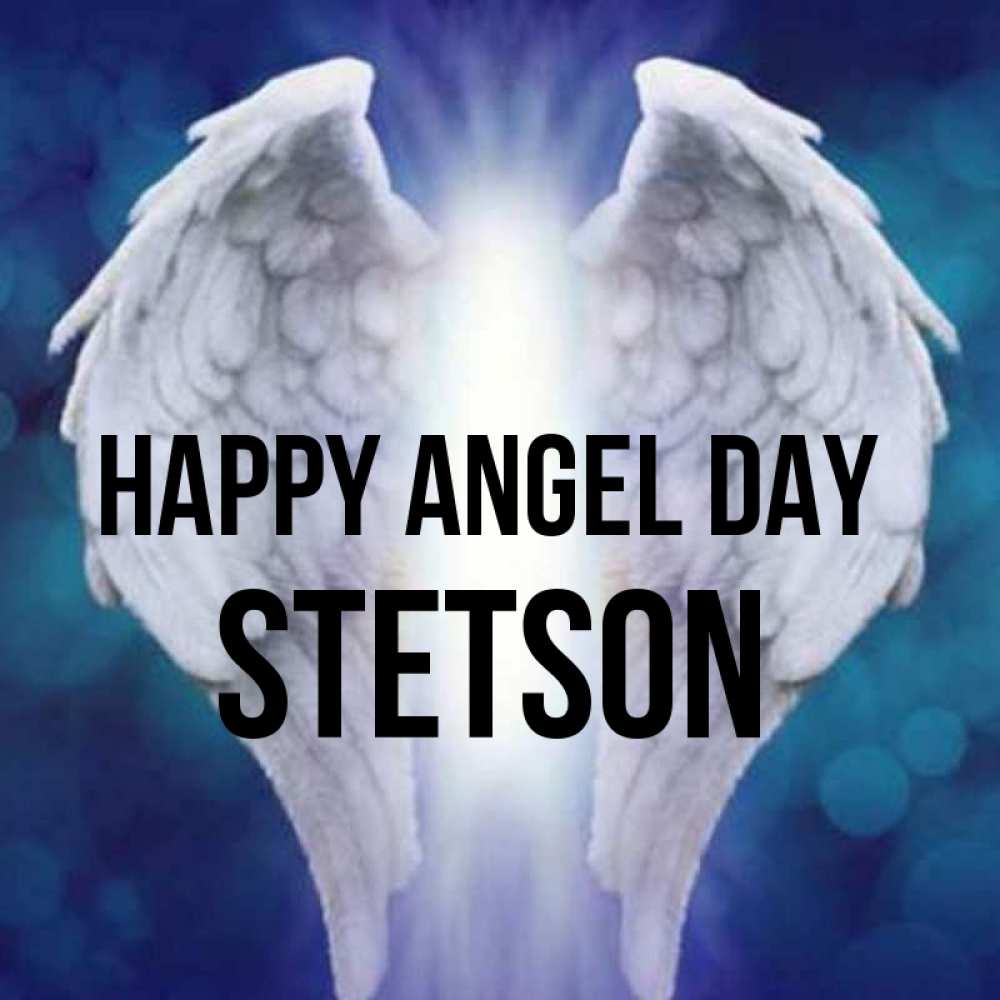 Greetings card с именем, Stetson happy angel day синий фон и крылышки Greetings with text for free download 