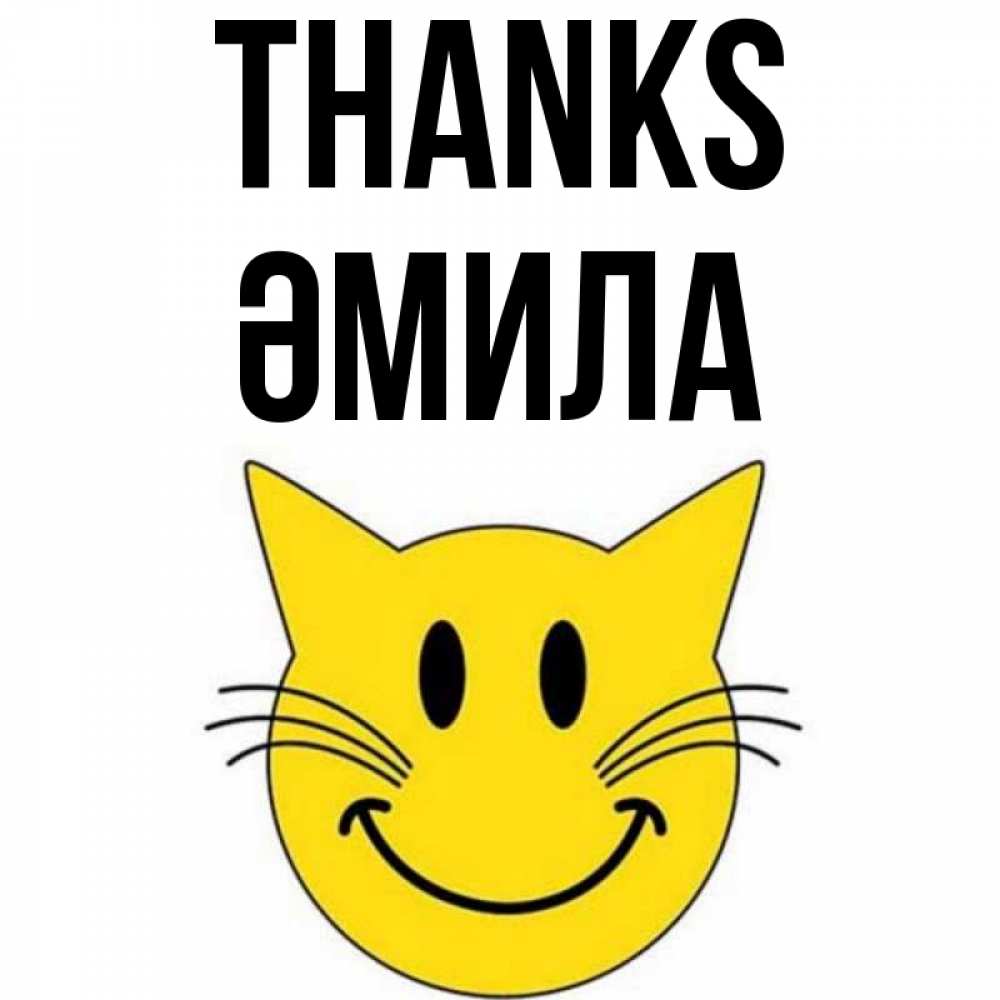 Greetings card с именем, ӘМИЛА Thanks улыбающийся смайл кот Greetings with text for free download 