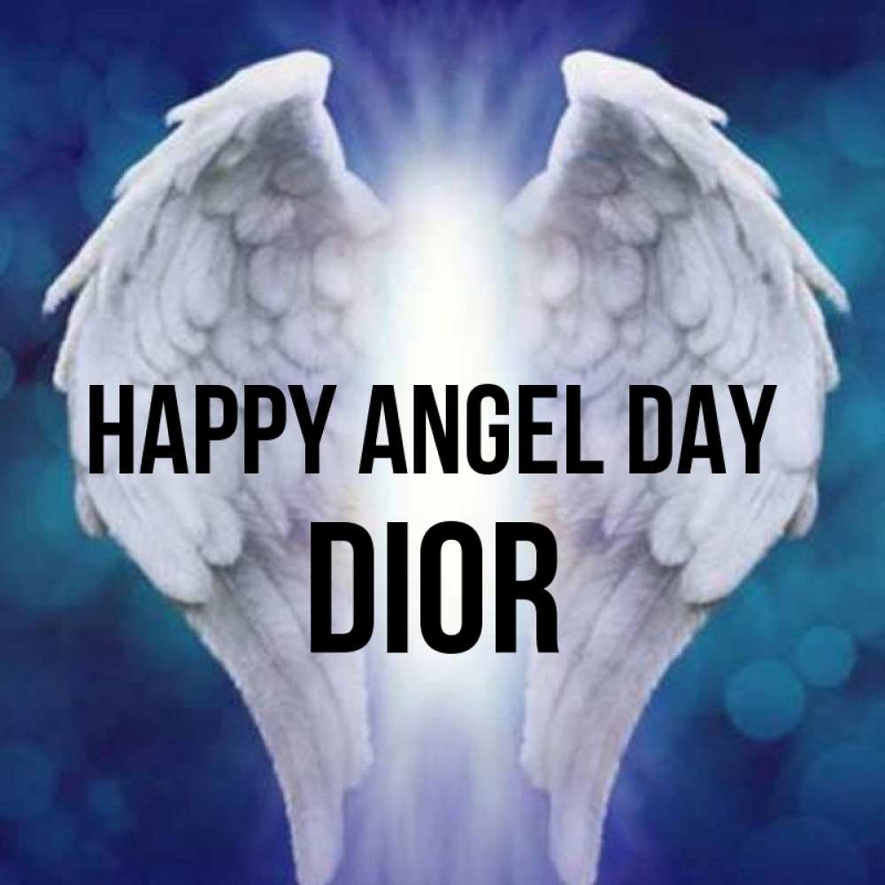 Greetings card с именем, Dior happy angel day синий фон и крылышки Greetings with text for free download 