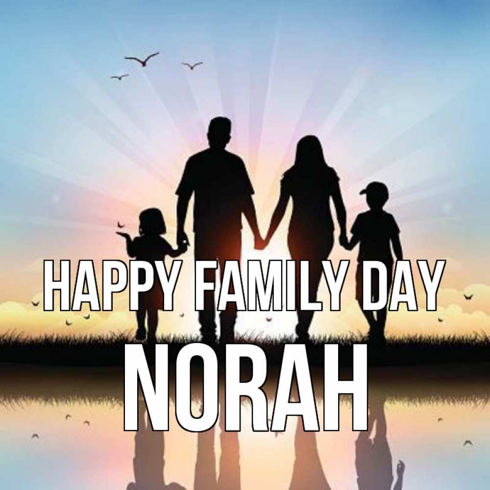 Greetings card с именем, Norah happy family day сын, дочка, мама, папа, море , закат Greetings with text for free download 