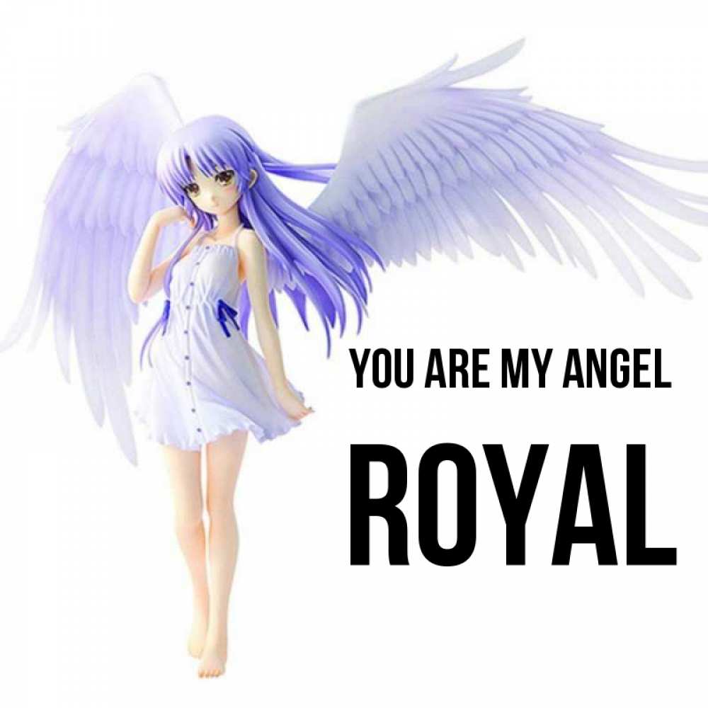 Greetings card с именем, Royal You are my angel девушка ангел с фиолетовыми крыльями Greetings with text for free download 