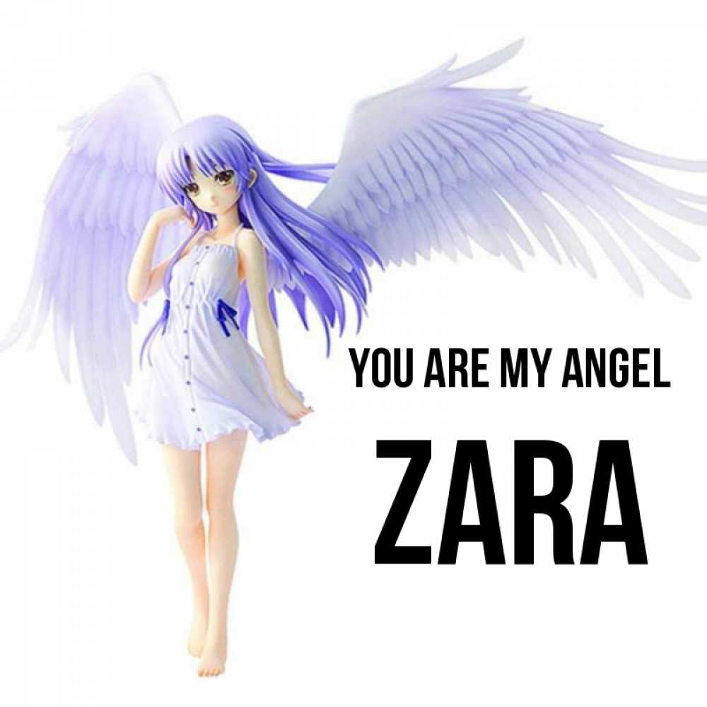 Greetings card с именем, Zara You are my angel девушка ангел с фиолетовыми крыльями Greetings with text for free download 