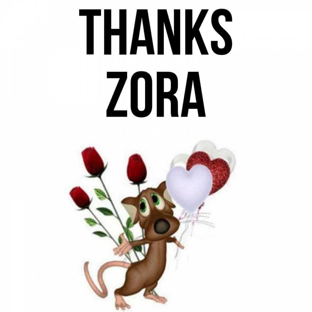 Greetings card с именем, Zora Thanks песик с шариками в форме сердец Greetings with text for free download 