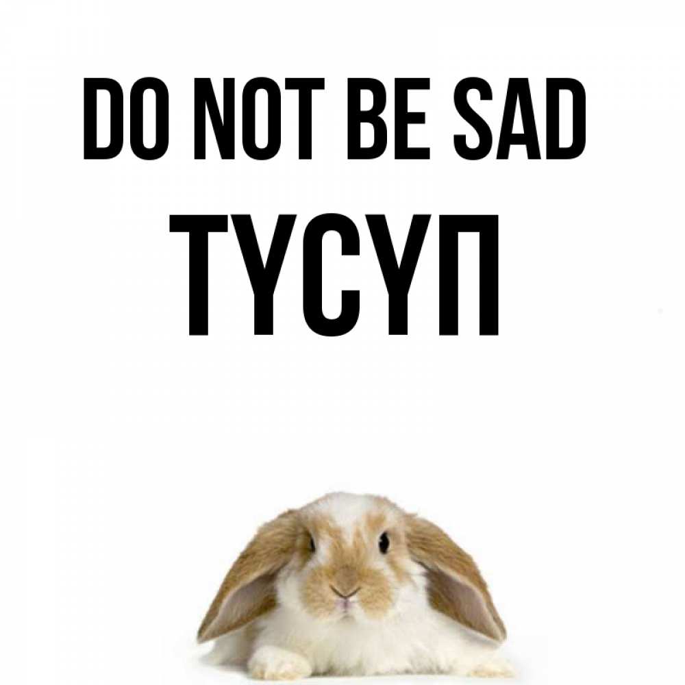 Greetings card с именем, ТҮСҮП Do not be sad коричнево белый заяц с большими ушками Greetings with text for free download 