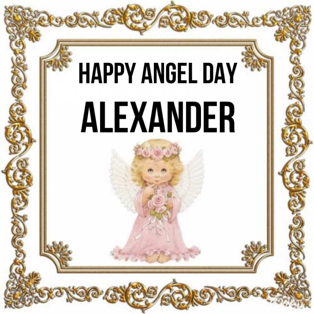 Greetings card с именем, Alexander happy angel day девочка ангел с крыльями и цветами в розовом платье Greetings with text for free download 