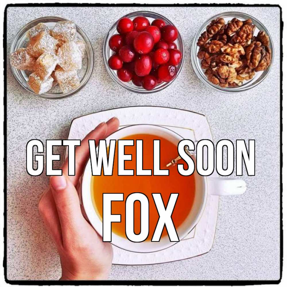 Greetings card с именем, Fox Get well soon на столе Greetings with text for free download 