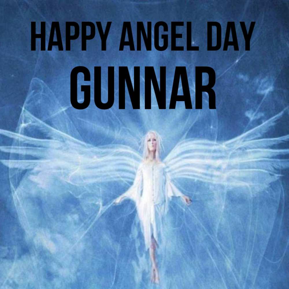 Greetings card с именем, Gunnar happy angel day голубой фон и крылья как у стрекозы Greetings with text for free download 
