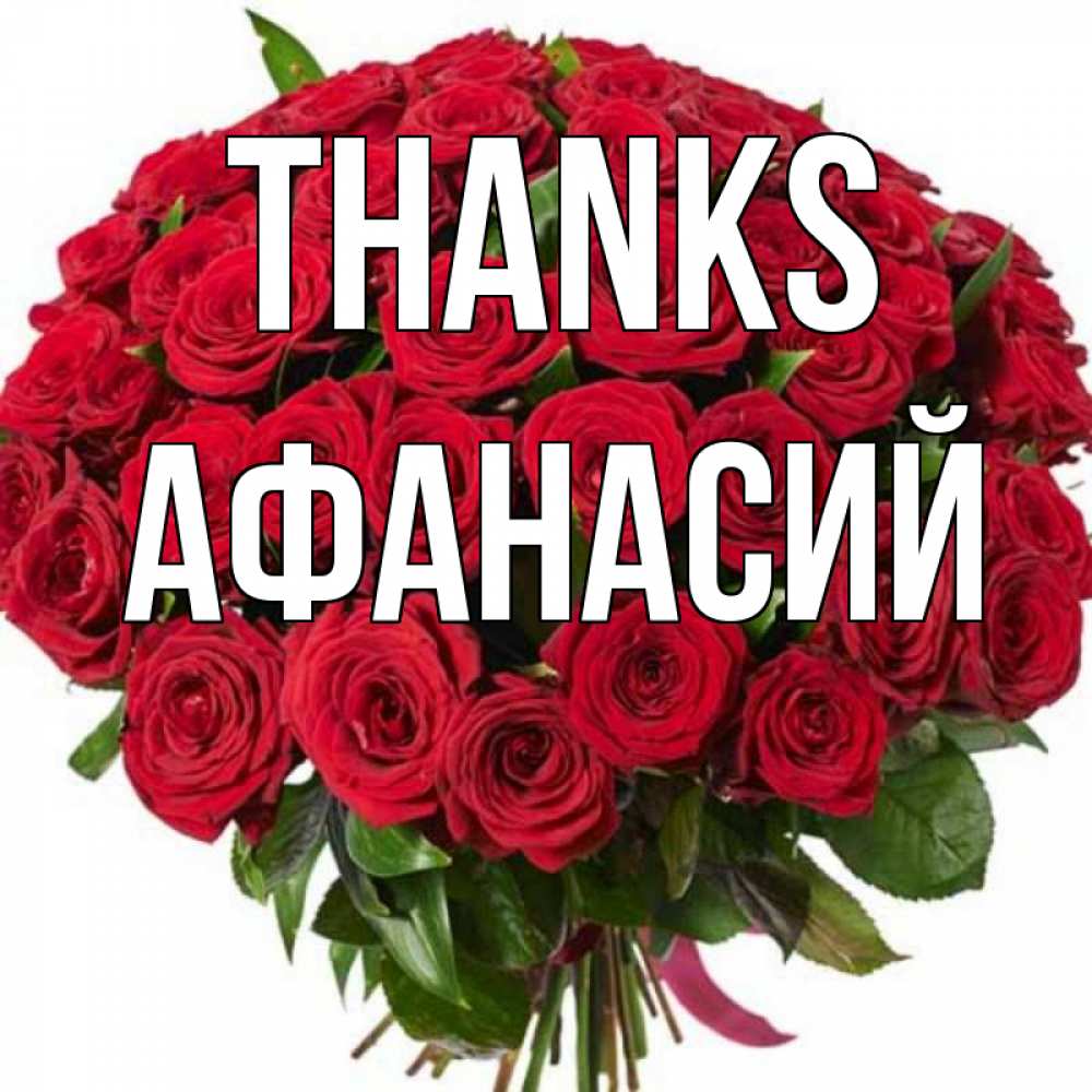 Greetings card с именем, Афанасий Thanks букет красных роз Greetings with text for free download 