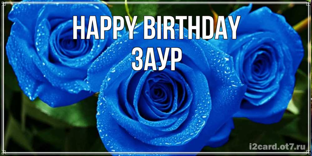 Greetings card с именем, Заур Happy Birthday розы с синим цветом Greetings with text for free download 