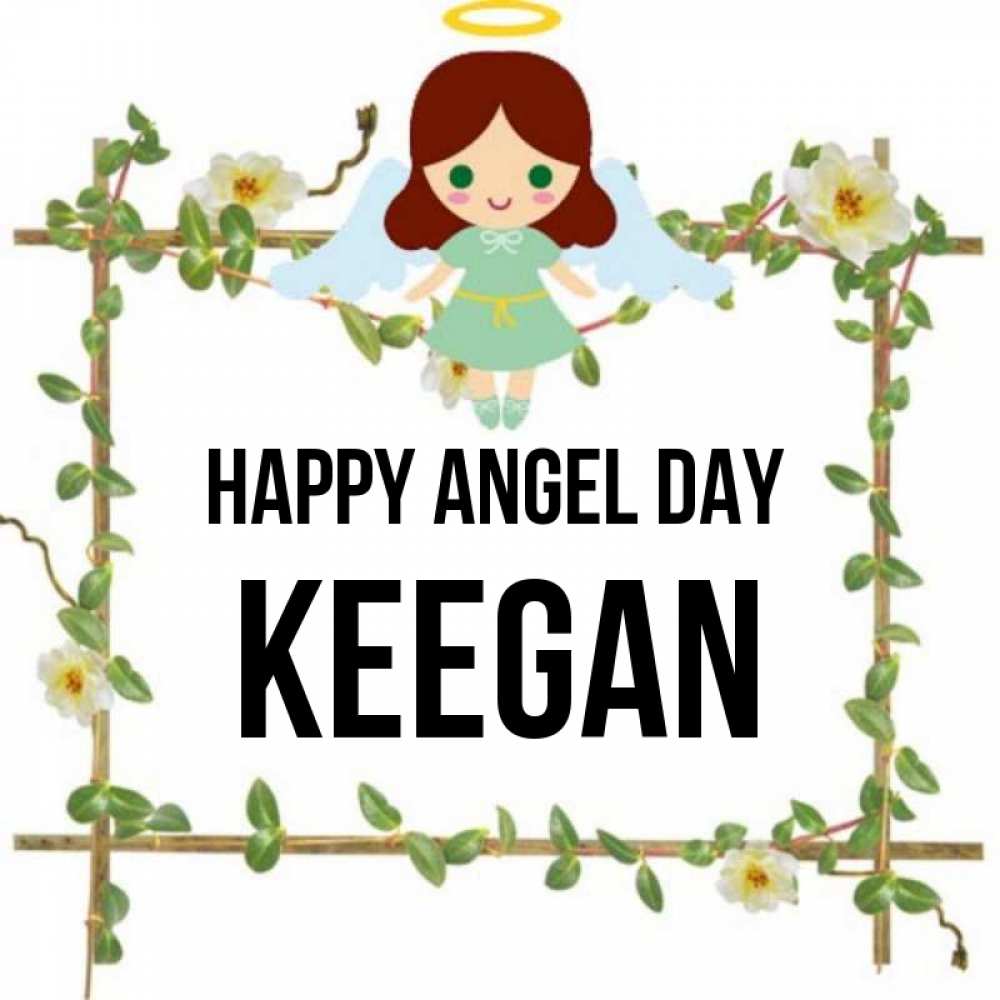 Greetings card с именем, Keegan happy angel day Ангел с нимбом Greetings with text for free download 