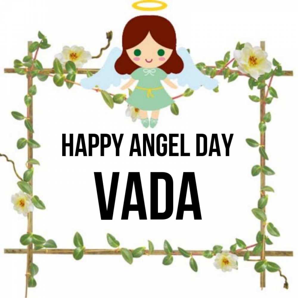 Greetings card с именем, Vada happy angel day Ангел с нимбом Greetings with text for free download 