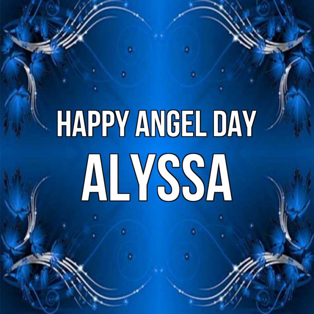 Greetings card с именем, Alyssa happy angel day красивая рамочка с узорами Greetings with text for free download 