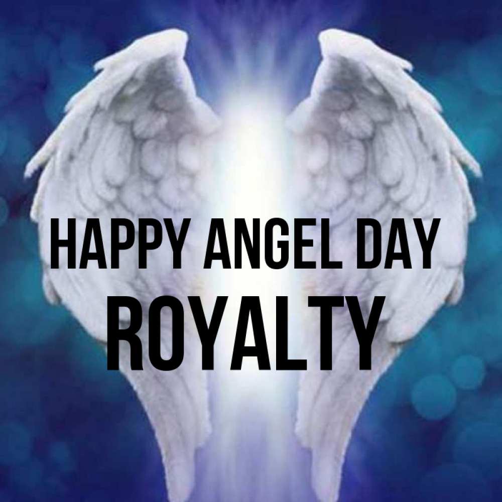 Greetings card с именем, Royalty happy angel day синий фон и крылышки Greetings with text for free download 