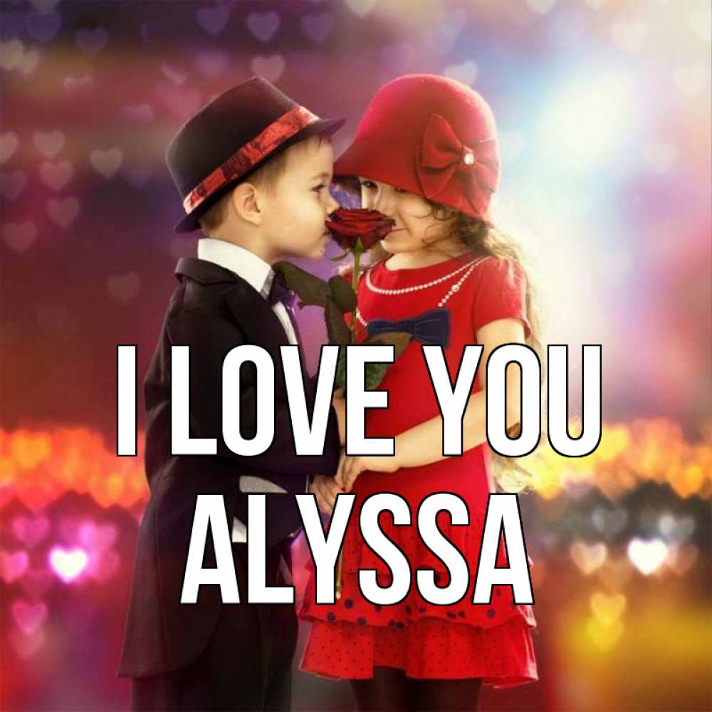 Greetings card с именем, Alyssa I love you черное и красное и роза Greetings with text for free download 