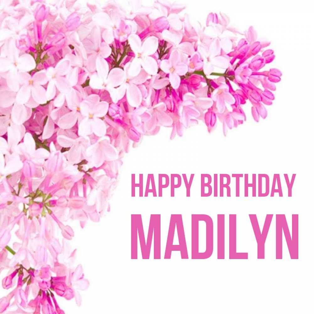 Greetings card с именем, Madilyn Happy Birthday Сирень на белом фоне Greetings with text for free download 