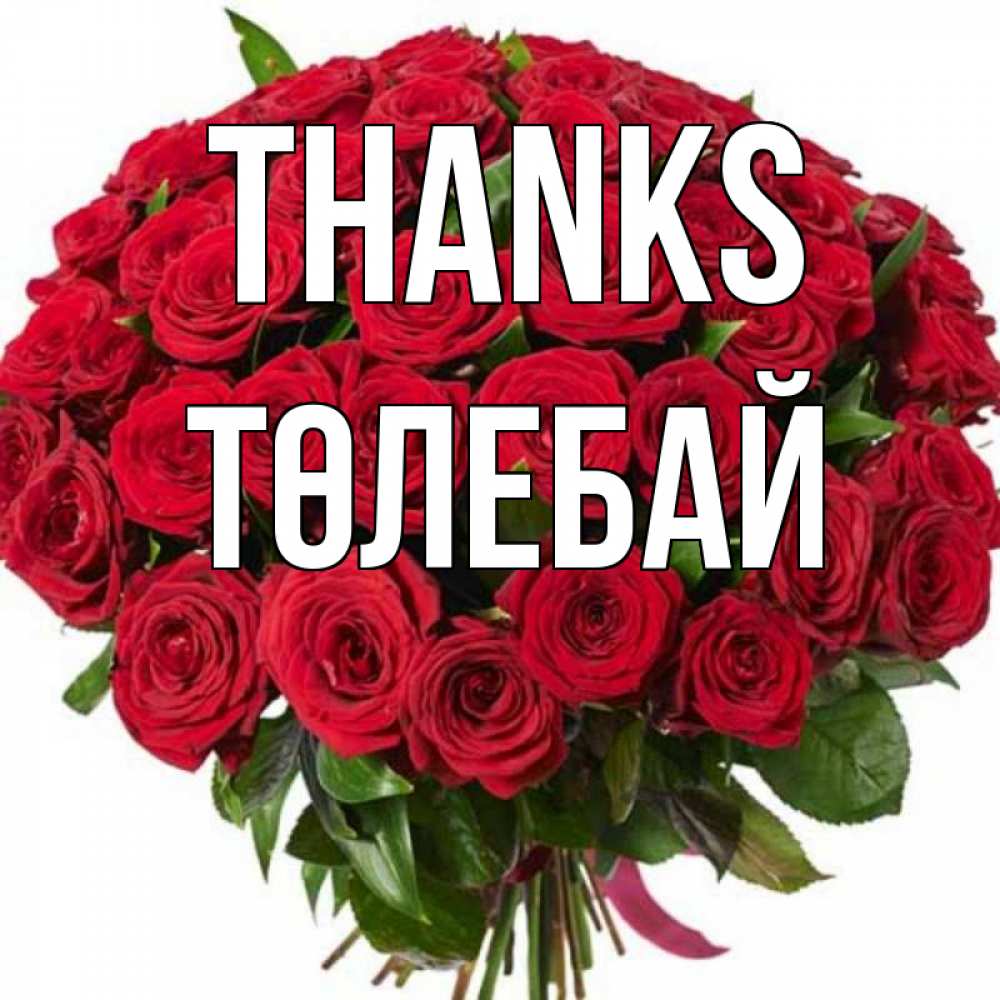 Greetings card с именем, ТӨЛЕБАЙ Thanks букет красных роз Greetings with text for free download 