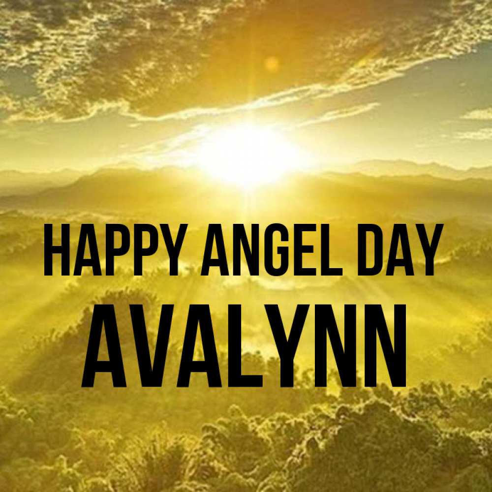 Greetings card с именем, Avalynn happy angel day леса и небо в желтом Greetings with text for free download 