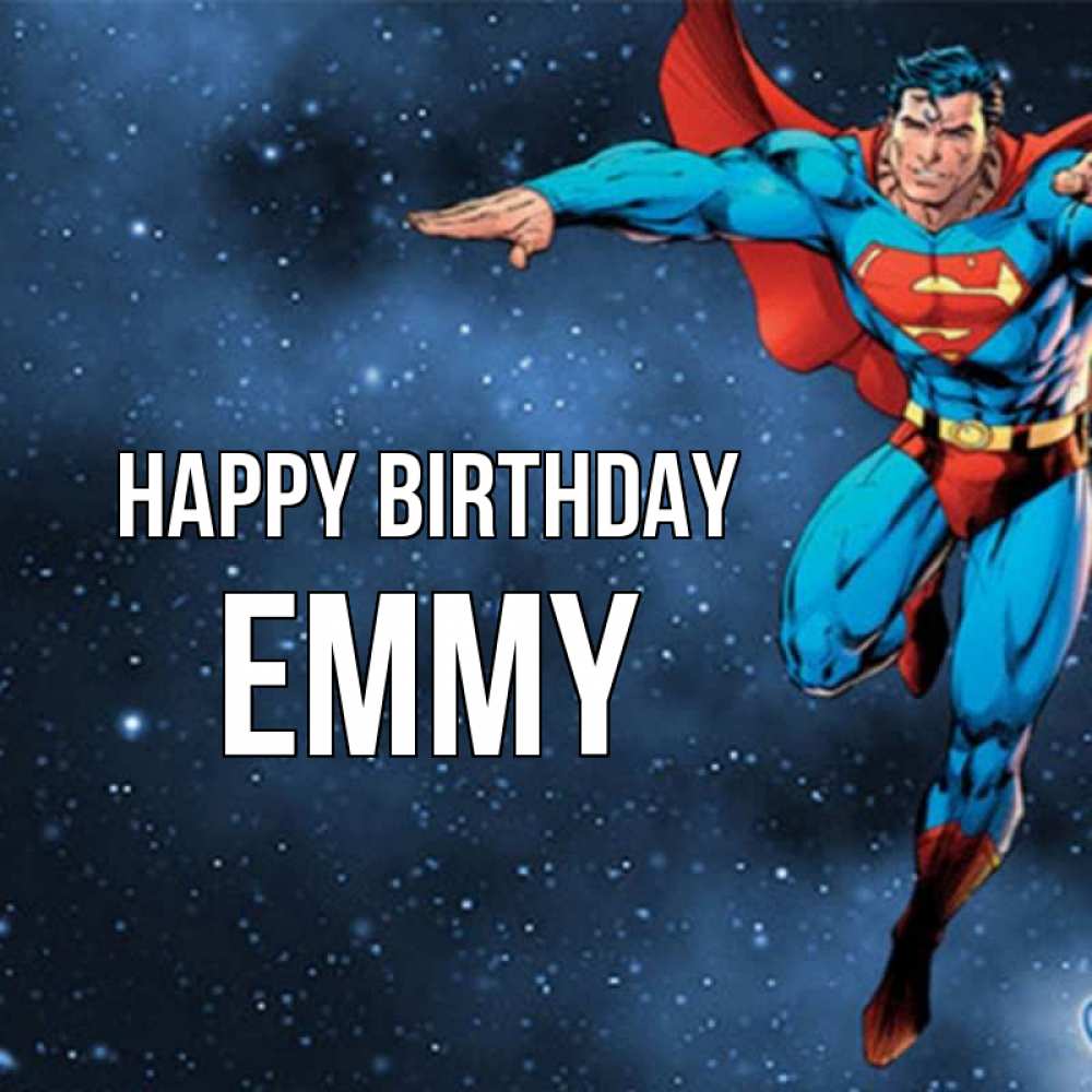 Greetings card с именем, Emmy Happy Birthday супергерой Greetings with text for free download 