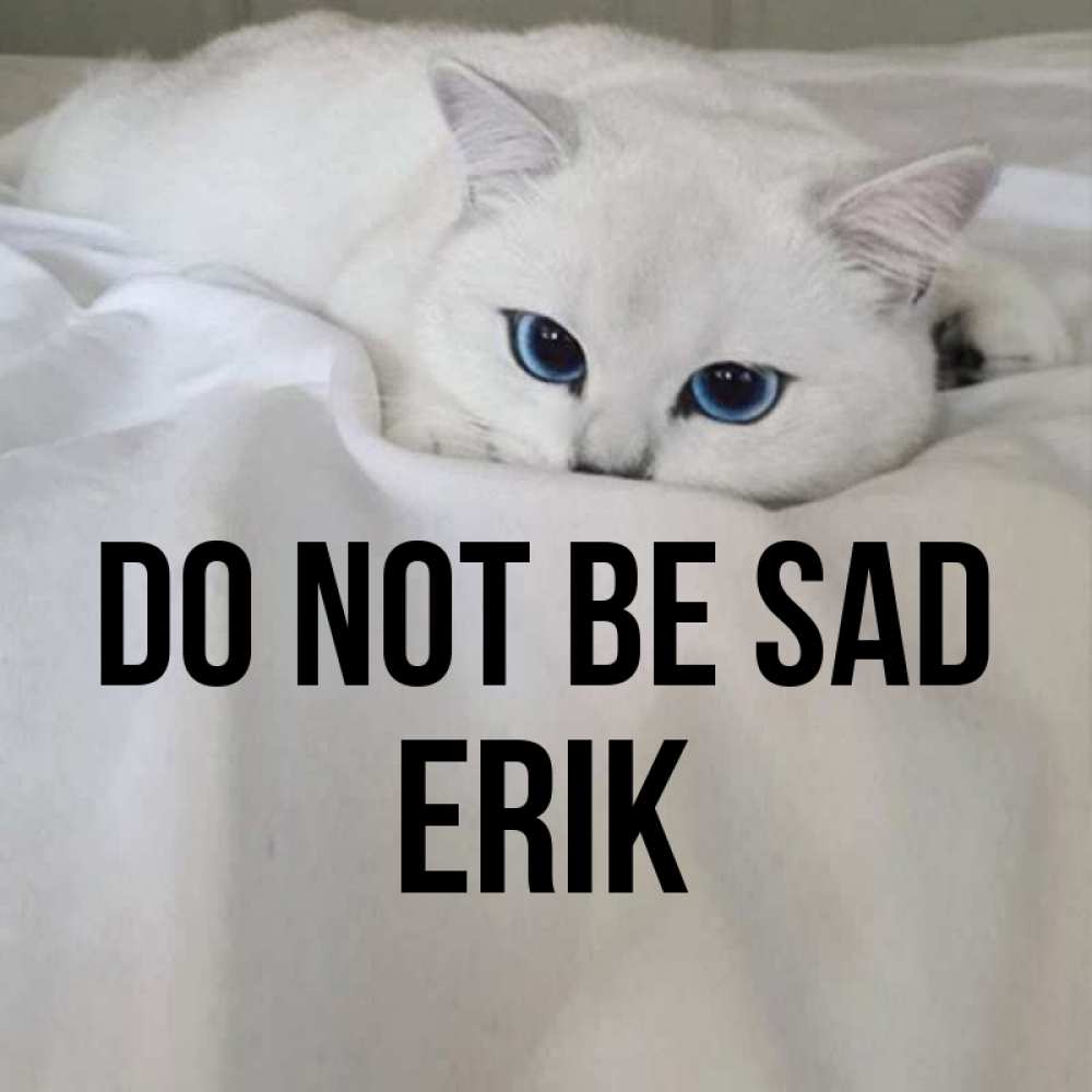 Greetings card с именем, Erik Do not be sad Голубоглазая кошка Greetings with text for free download 