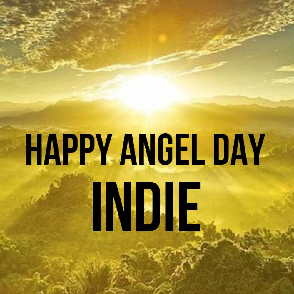 Greetings card с именем, Indie happy angel day леса и небо в желтом Greetings with text for free download 